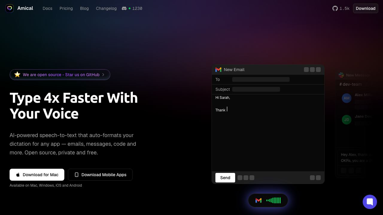 Amical website screenshot