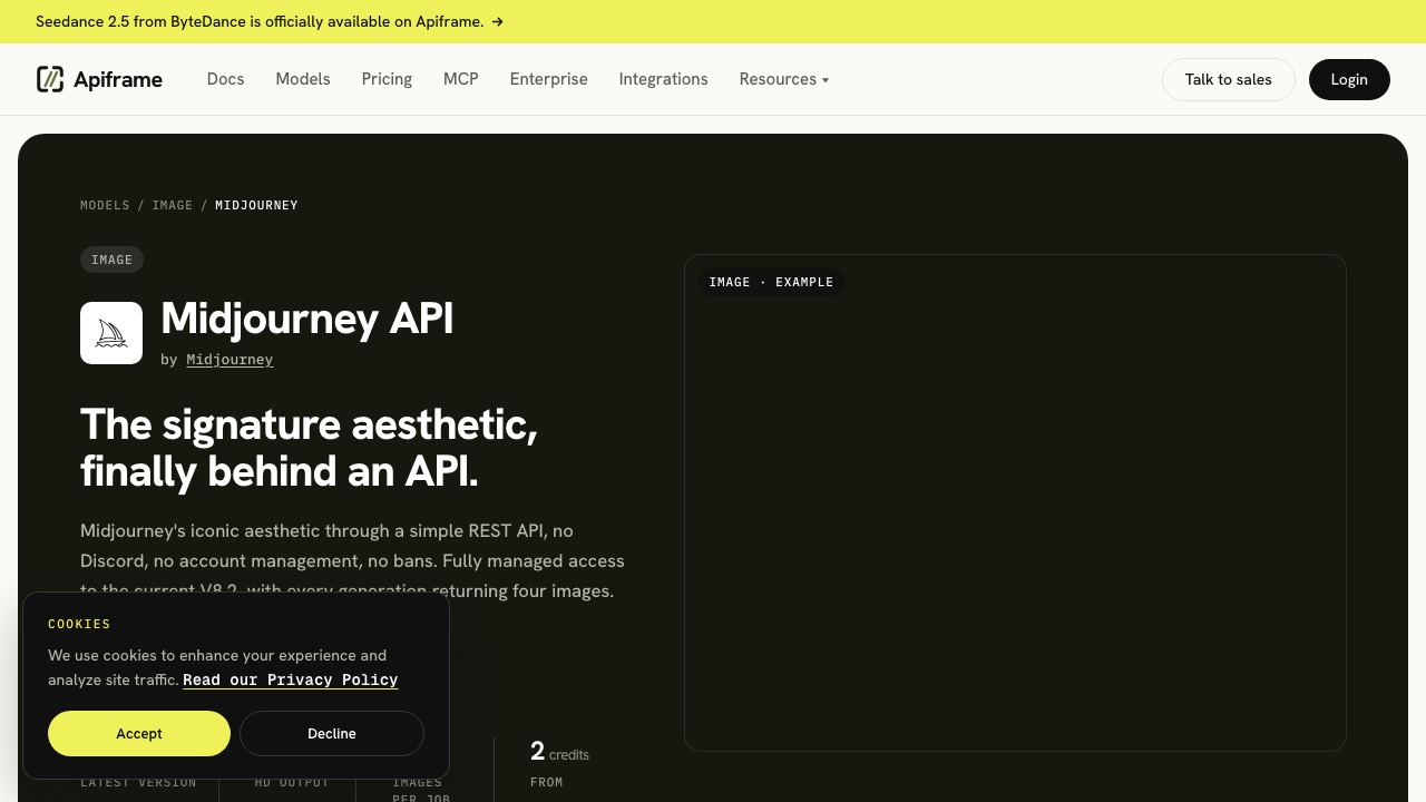 Midjourney API by APIFRAME 网站截图
