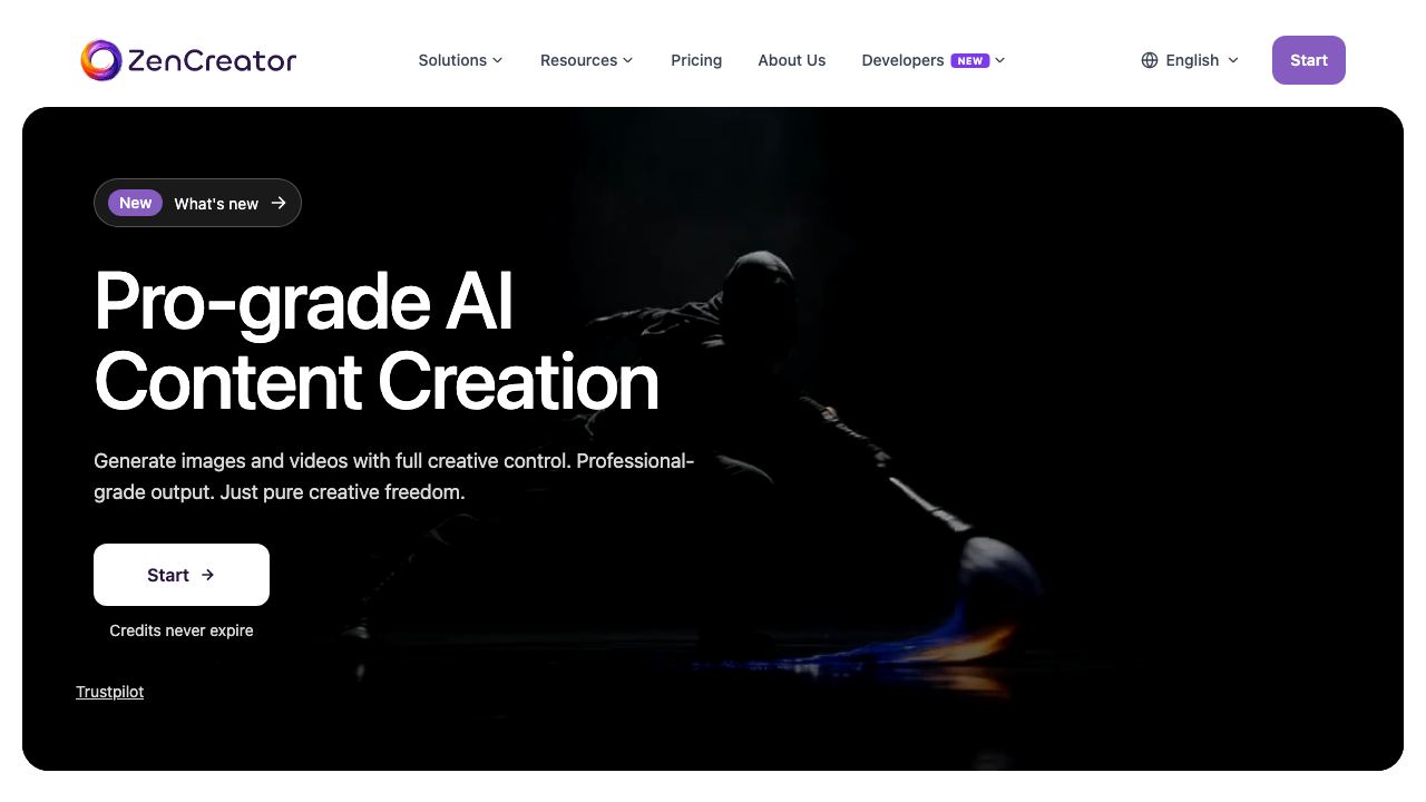 ZenCreator — Unrestricted AI Video  & Photo website screenshot