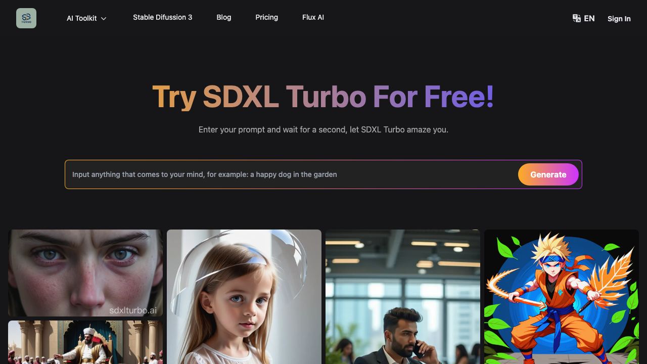SDXL Turbo Playground website screenshot