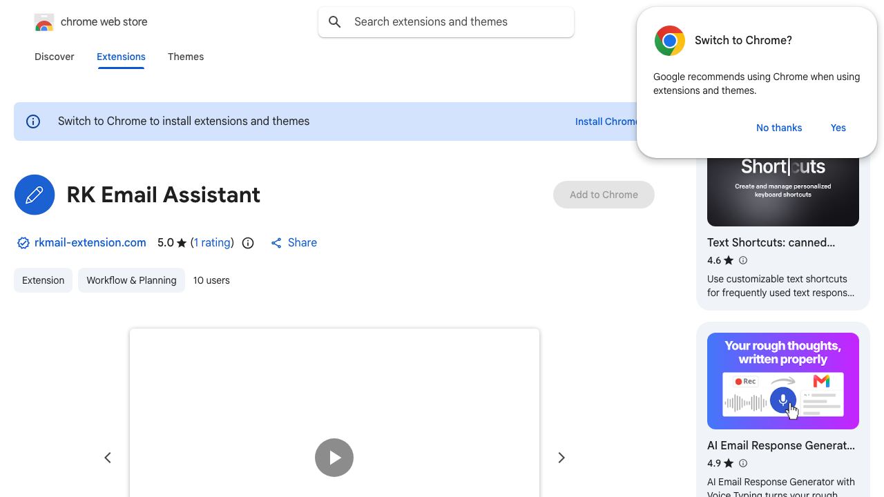 RK Email Assistant website screenshot