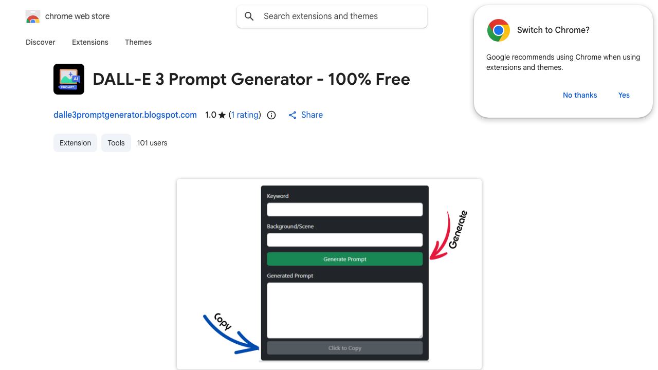 DALL-E 3 Prompt Generator - 100% Free 网站截图