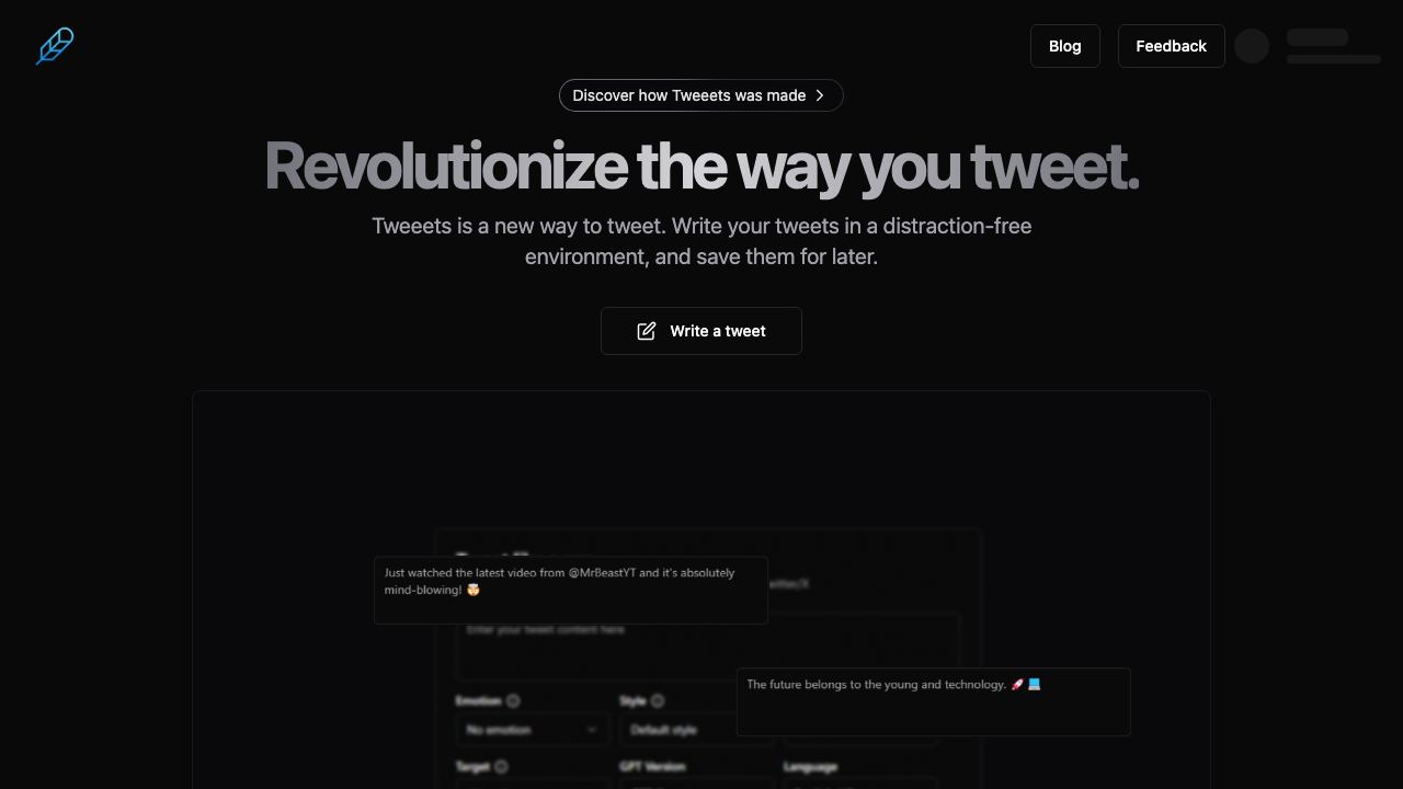 Tweeets website screenshot