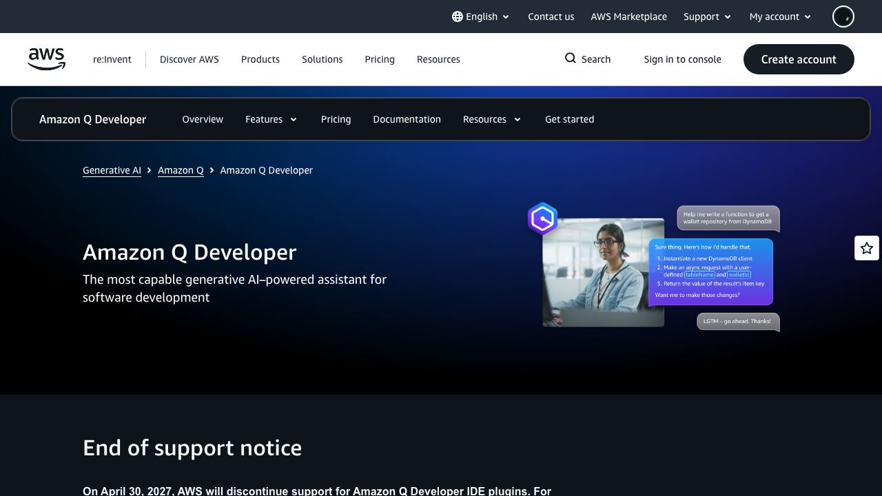 Amazon Q Developer website screenshot