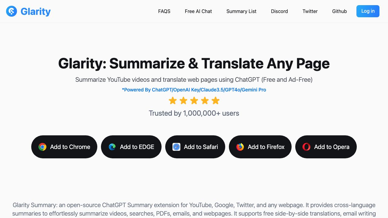 Glarity website screenshot