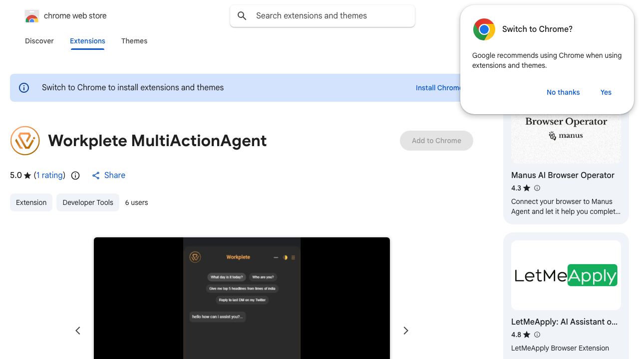 Workplete MultiActionAgent 网站截图