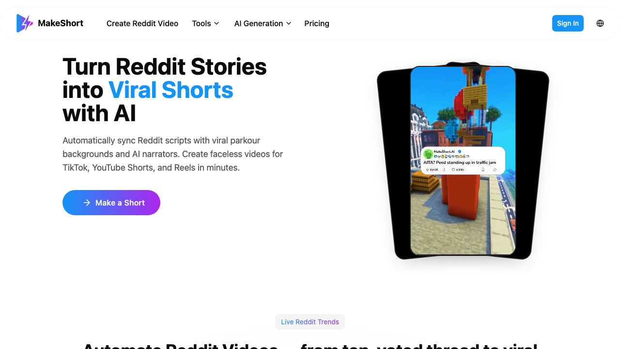 MakeShort.ai website screenshot