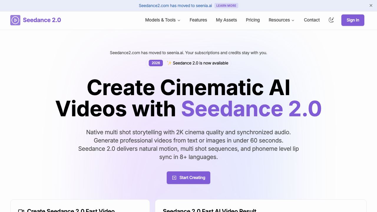 Seenia AI 网站截图