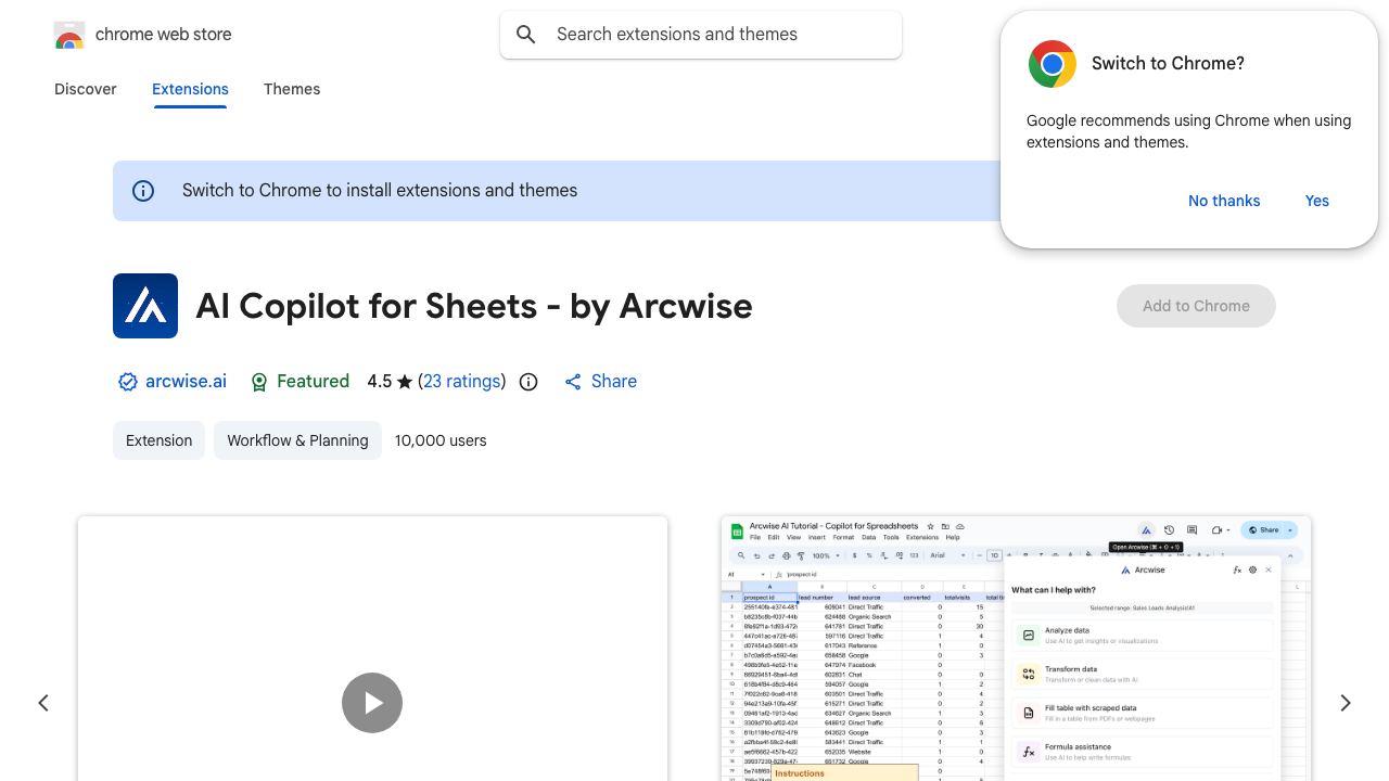 AI Copilot for Sheets - by Arcwise 网站截图