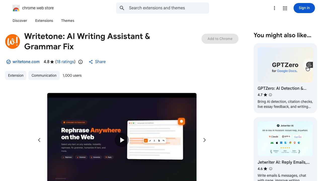 Writetone: AI Writing Assistant 网站截图