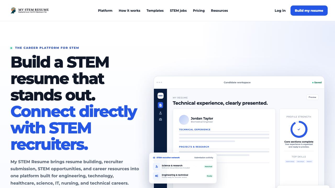 My STEM Resume website screenshot