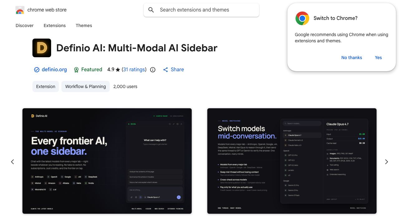 Definio: Browser Copilot Claude3 Opus, GPT4, ChatGPT, Translator, Notes 网站截图