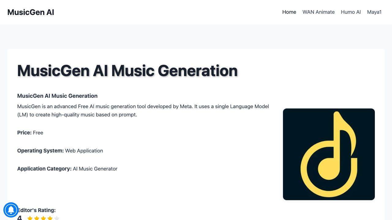 MusicGen AI website screenshot