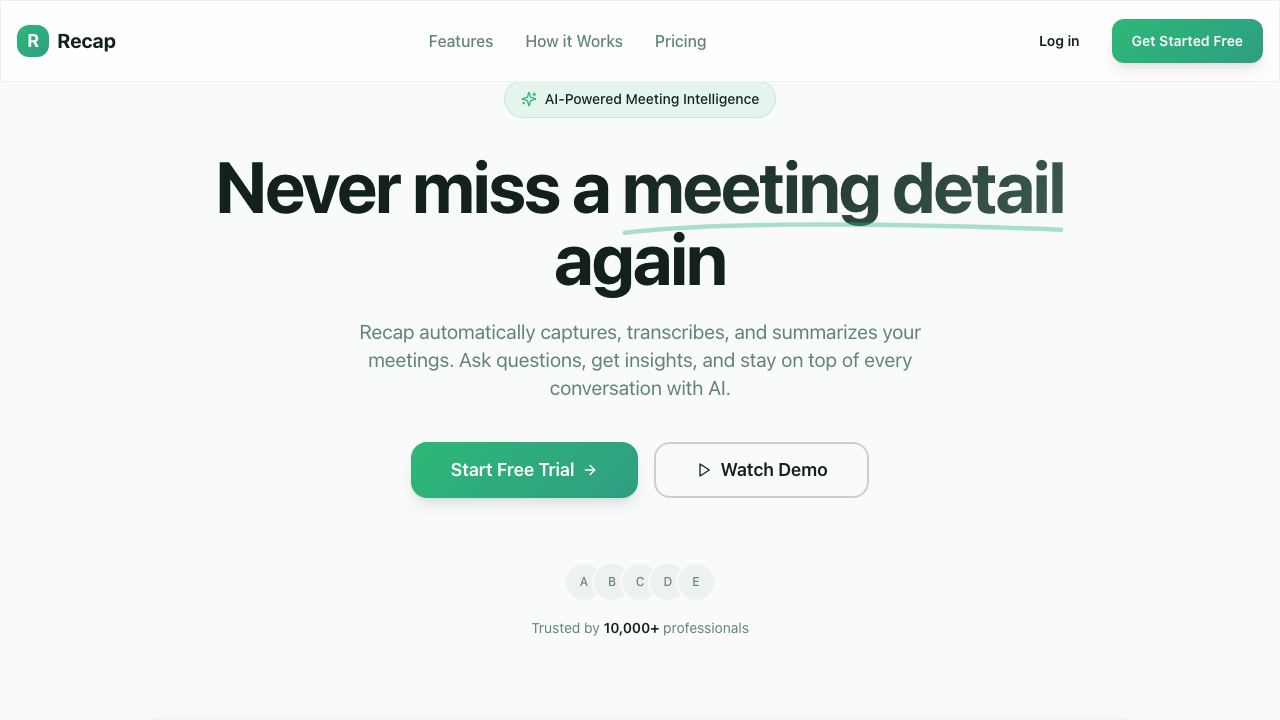 Recap AI website screenshot