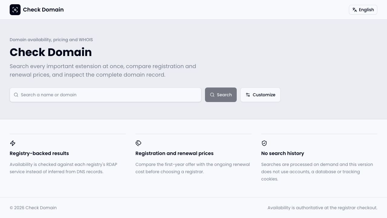 Check Domain website screenshot