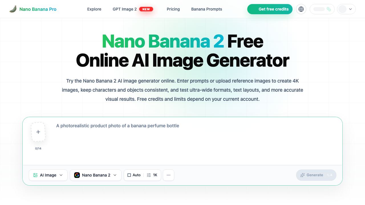 Nano Banana 2 AI Image Generator Free Online 网站截图