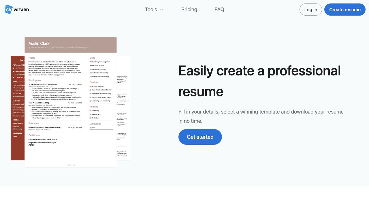 CVwizard website screenshot