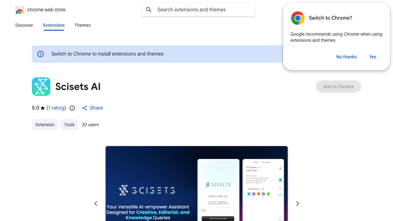 Scisets AI 网站截图