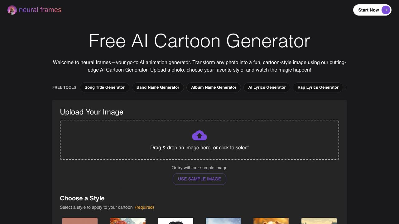 AI Cartoon Generator (Free & No Login) 网站截图