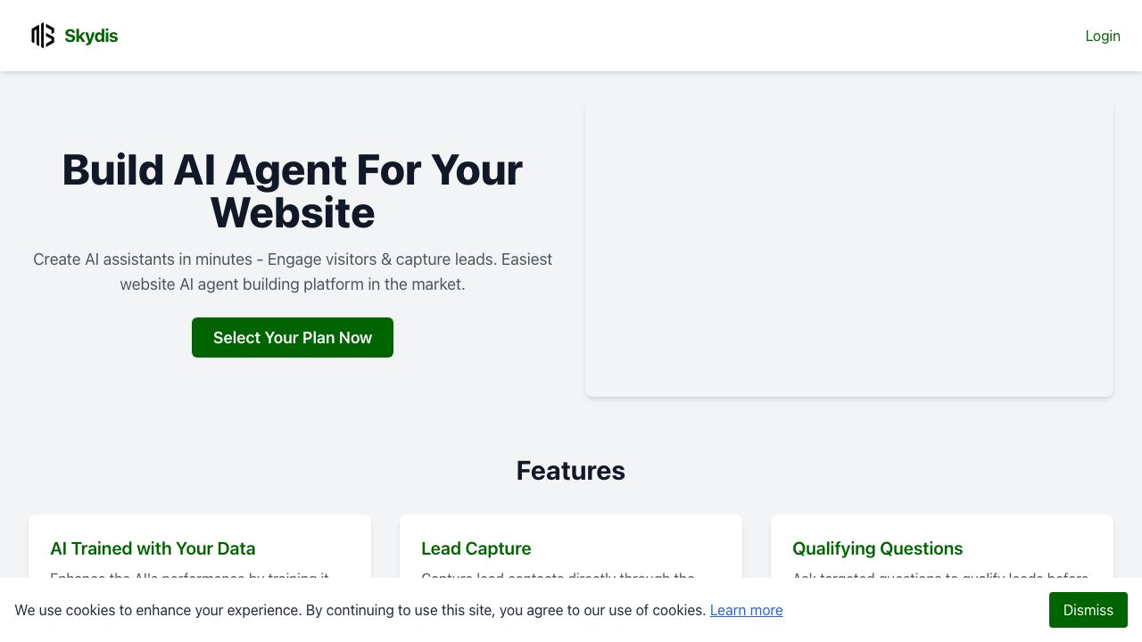 Skydis - AI Chatbot Builder for Websites 网站截图
