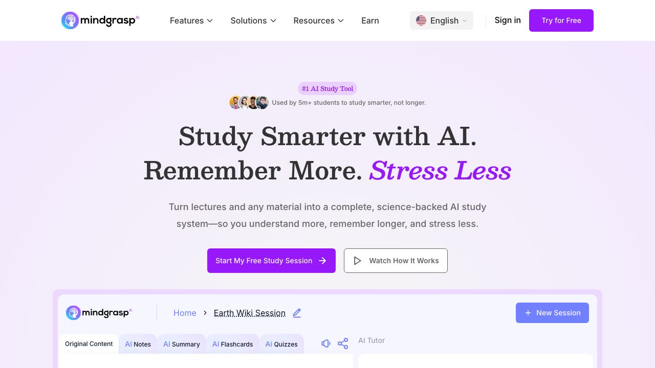 Mindgrasp 网站截图