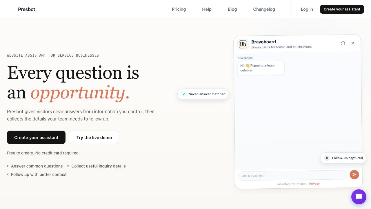 Presbot website screenshot