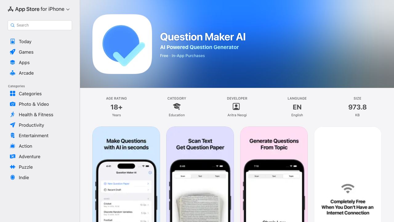 Question Maker AI website screenshot