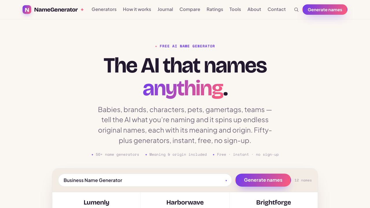 Name Generator website screenshot
