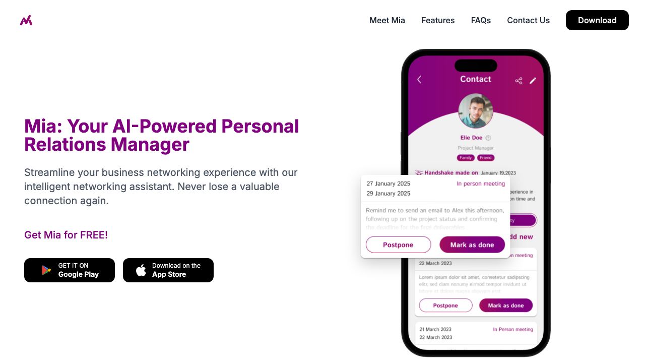 Mia PRM website screenshot