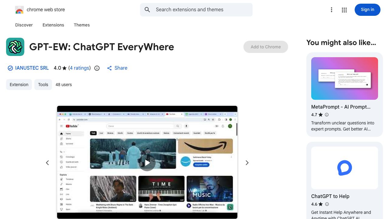 GPT-EW: ChatGPT EveryWhere 网站截图