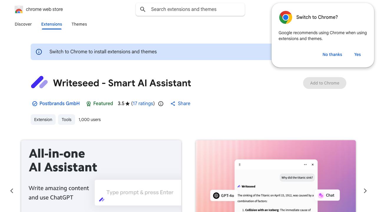 Writeseed - AI Assistant website screenshot