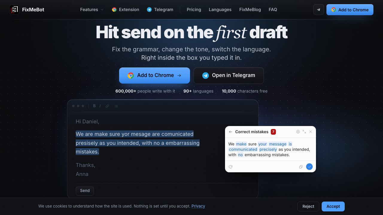 FixMeBot website screenshot
