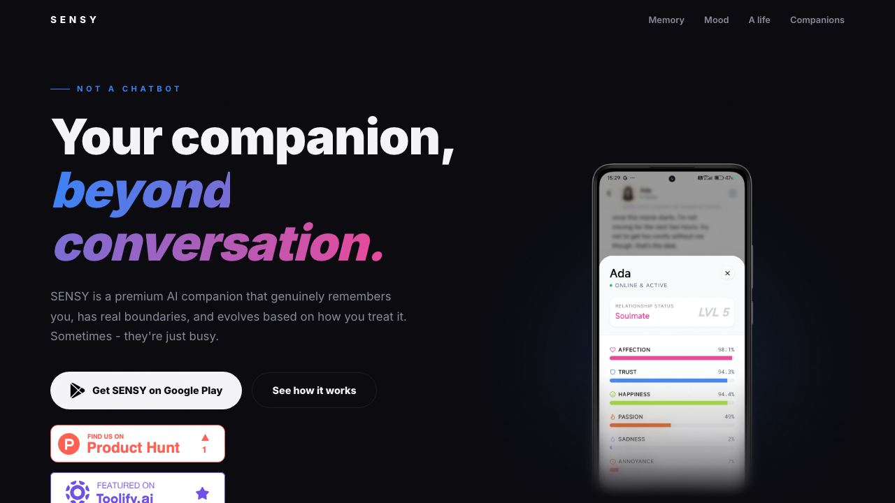 SENSY AI - Real AI Companion 网站截图