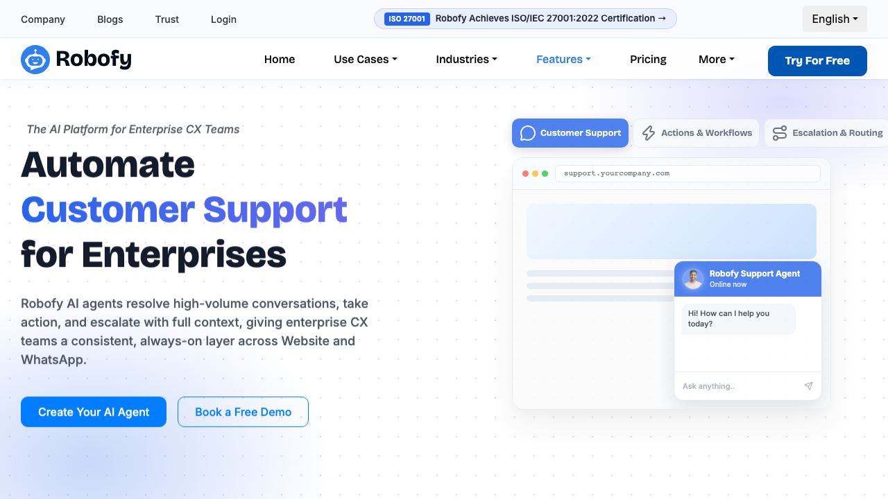 Robofy AI Chatbot website screenshot