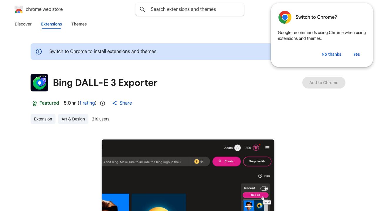 Bing DALL-E 3 Exporter 网站截图