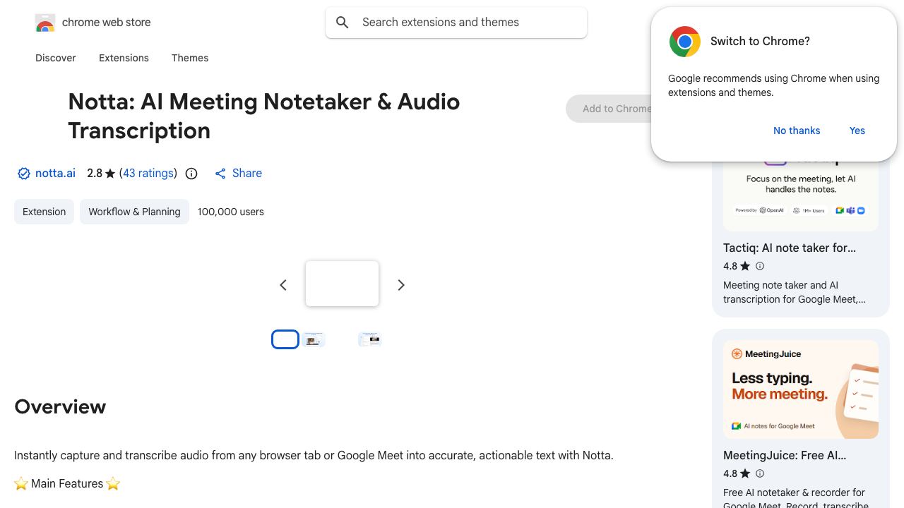 Notta 音声認識- Webページの音声を文字起こし 网站截图