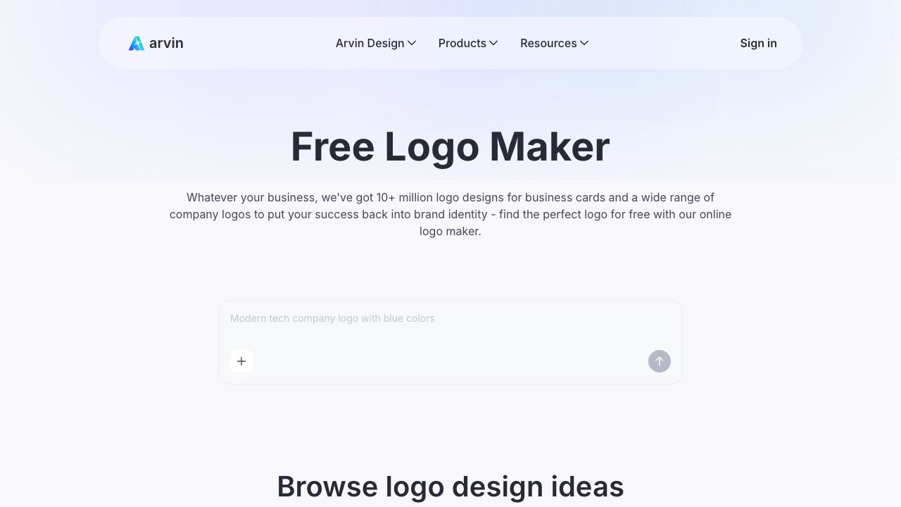 Arvin AI Logo Maker 网站截图