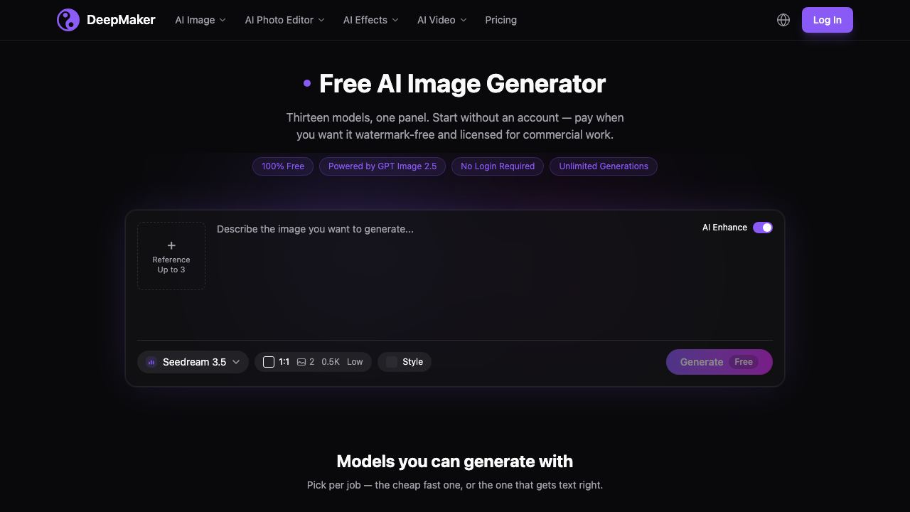 DeepMaker AI website screenshot