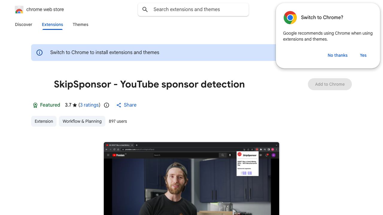 SkipSponsor - YouTube sponsor detection 网站截图