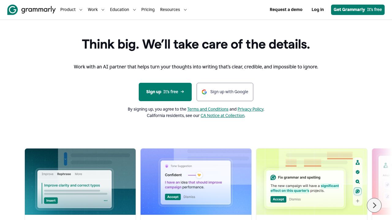 Grammarly 网站截图