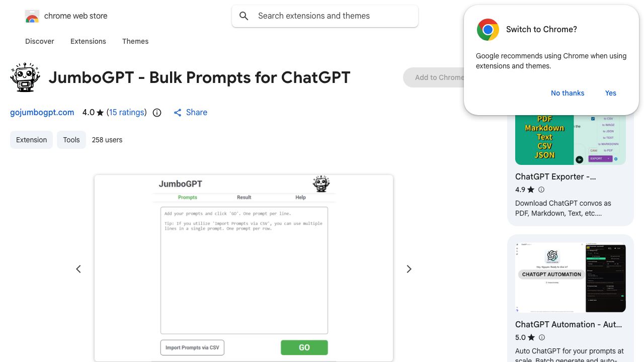 JumboGPT - Bulk Prompts for ChatGPT 网站截图