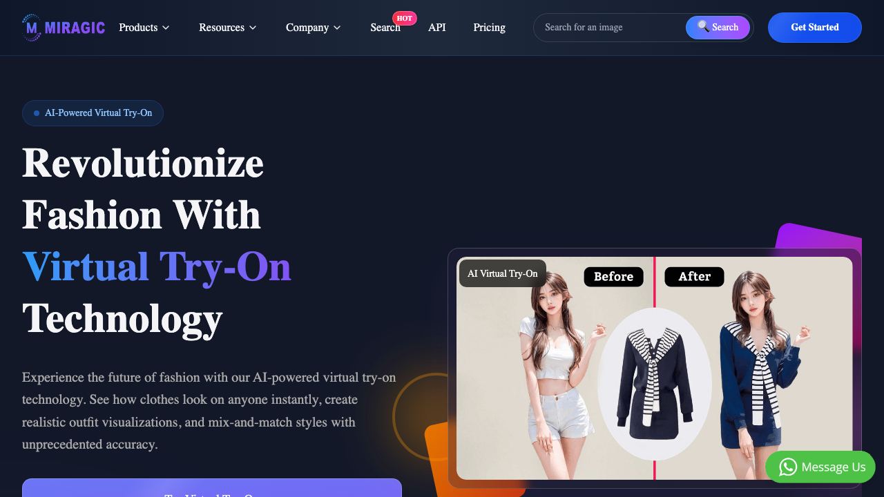 Miragic Virtual Try-on Clothes website screenshot