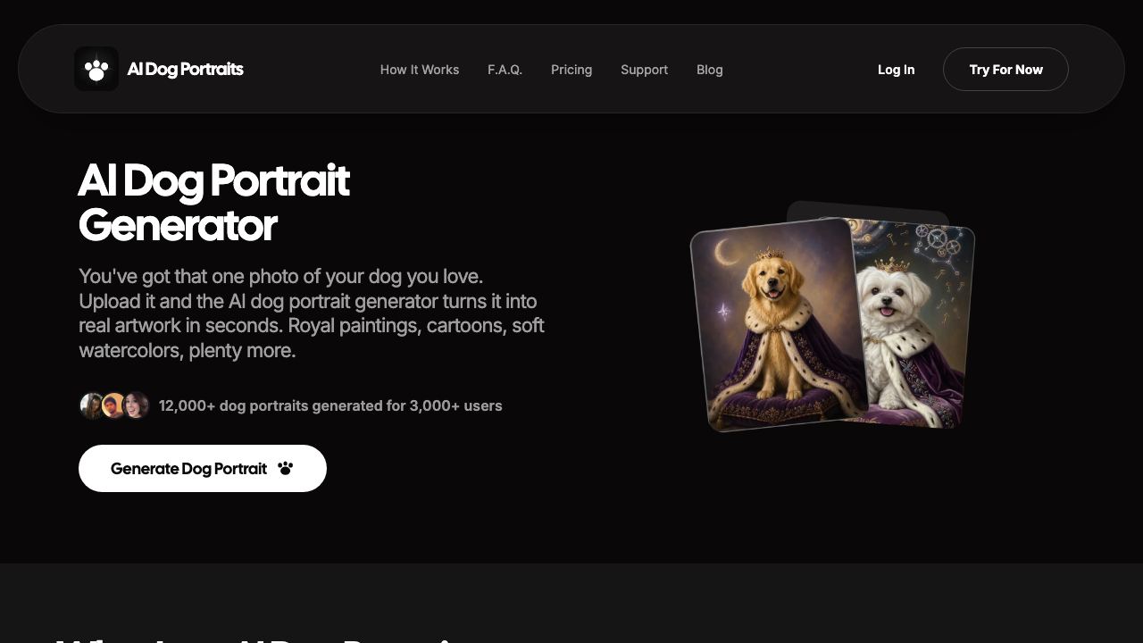 Dog Portraits Generator website screenshot