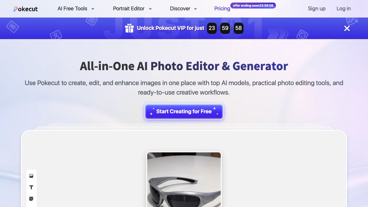Pokecut-AI Powered Online Photo Editor website screenshot