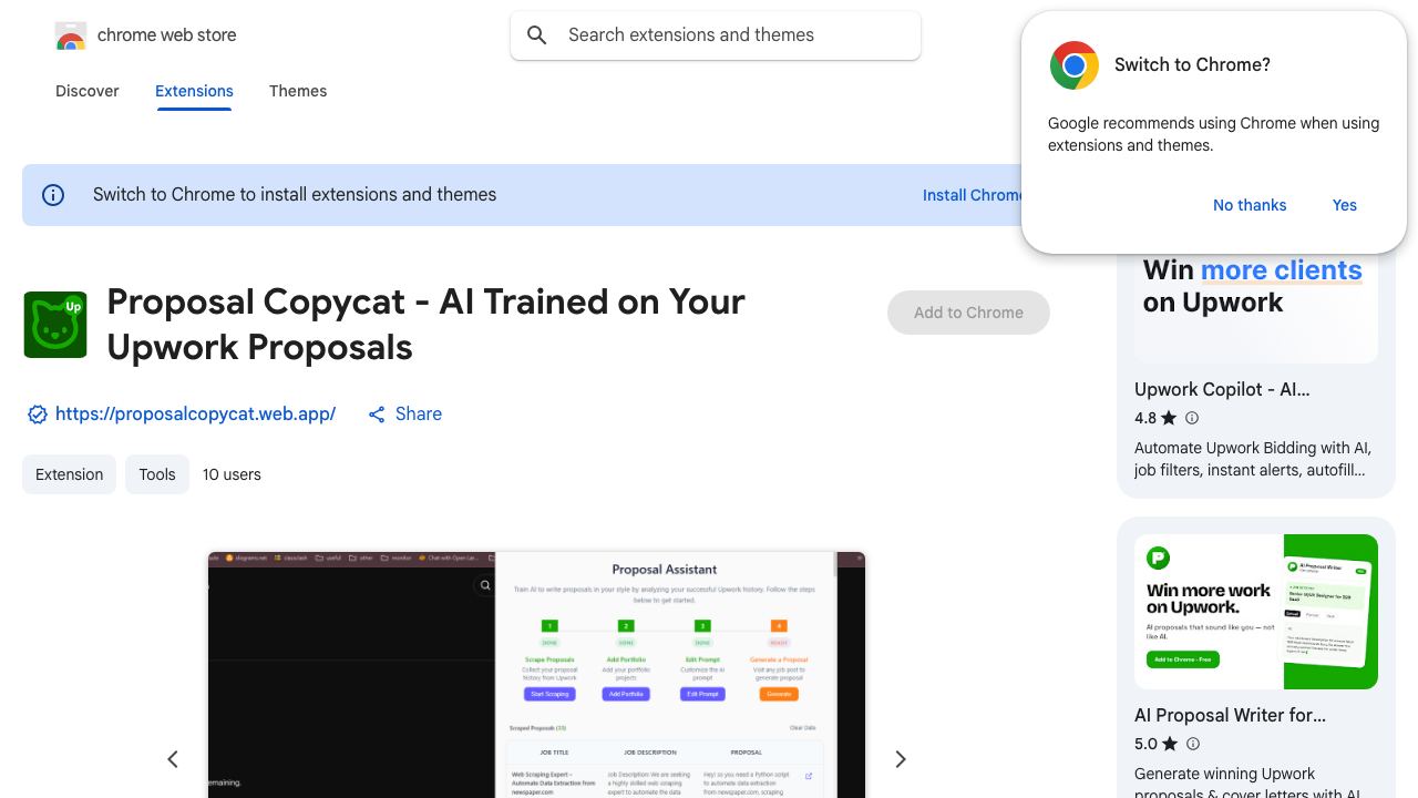Proposal Copycat - AI Trained on Your Upwork Proposals website screenshot