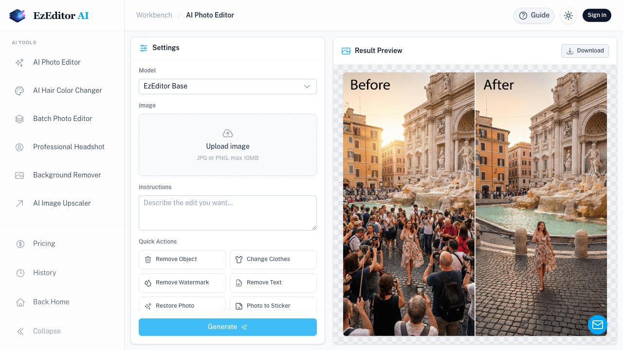 EzEditor AI - Free Photo Edit website screenshot