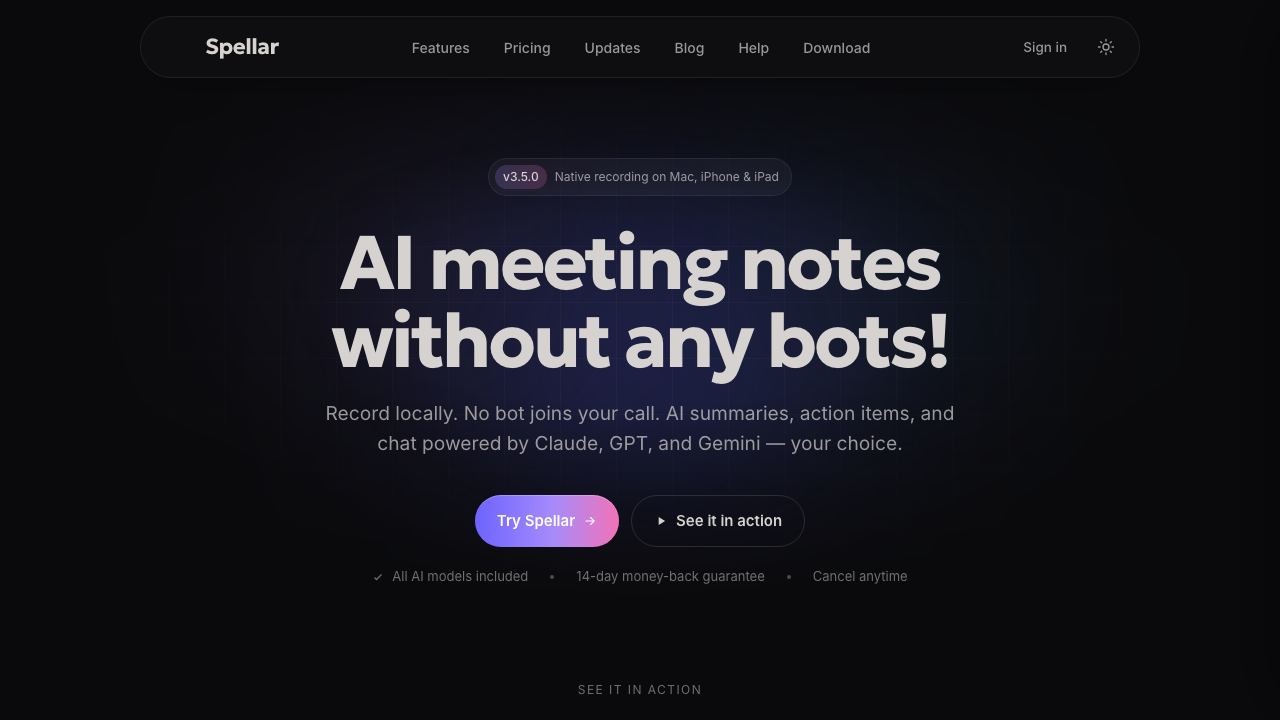 Spellar AI website screenshot