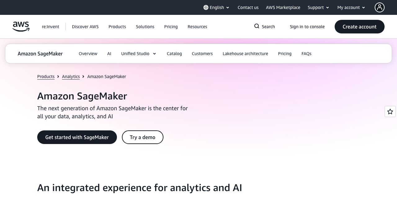 Amazon Sage Maker website screenshot