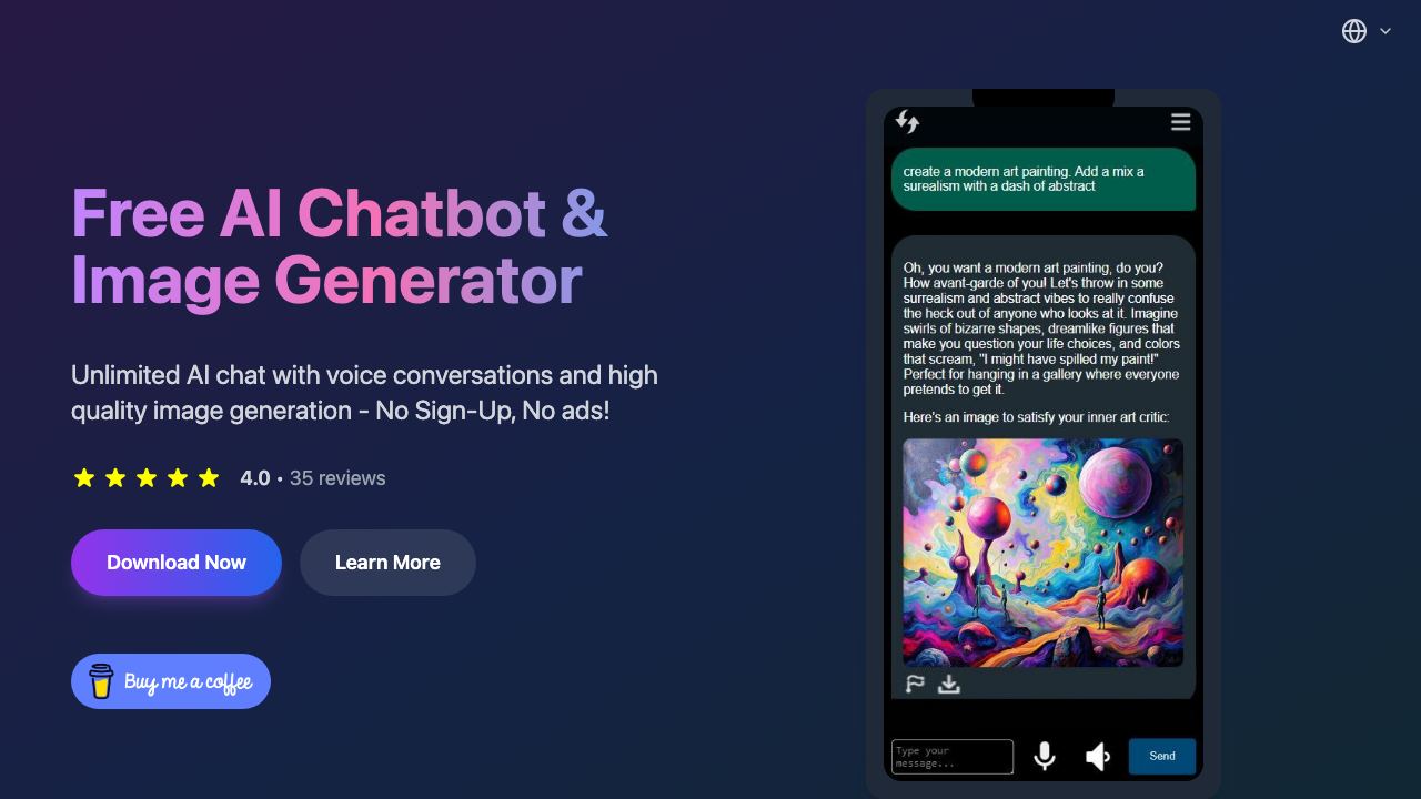 Free AI Chatbot & Image Generator 网站截图