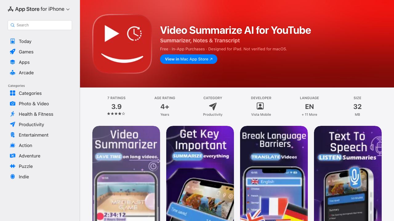 Ai Video Summarize for YouTube Videos 网站截图